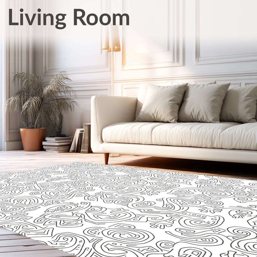 Abstract Intertwined Black And White Lines Rug