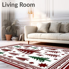 Deep Burgundy Green Forest Trees Rug