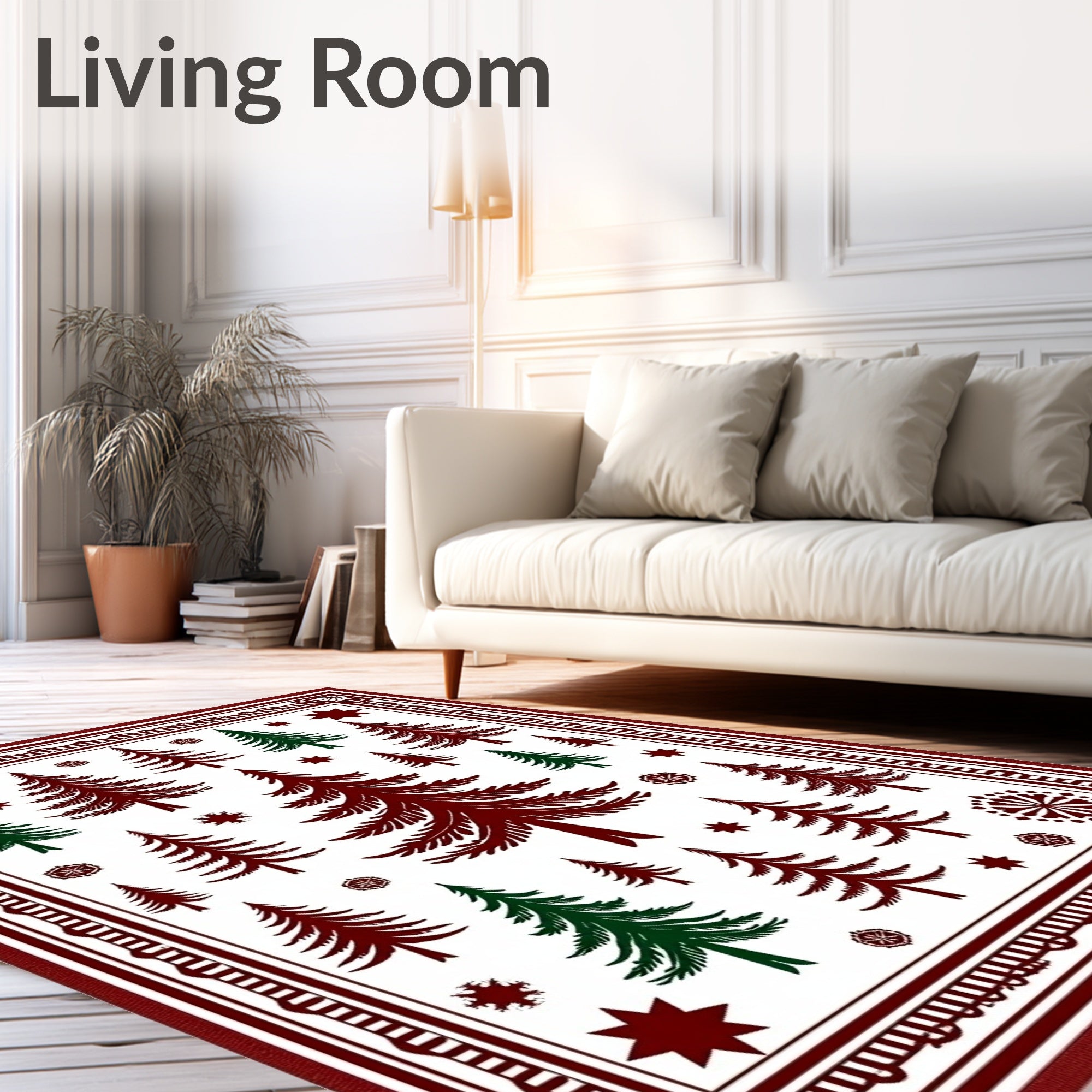 Deep Burgundy Green Forest Trees Rug