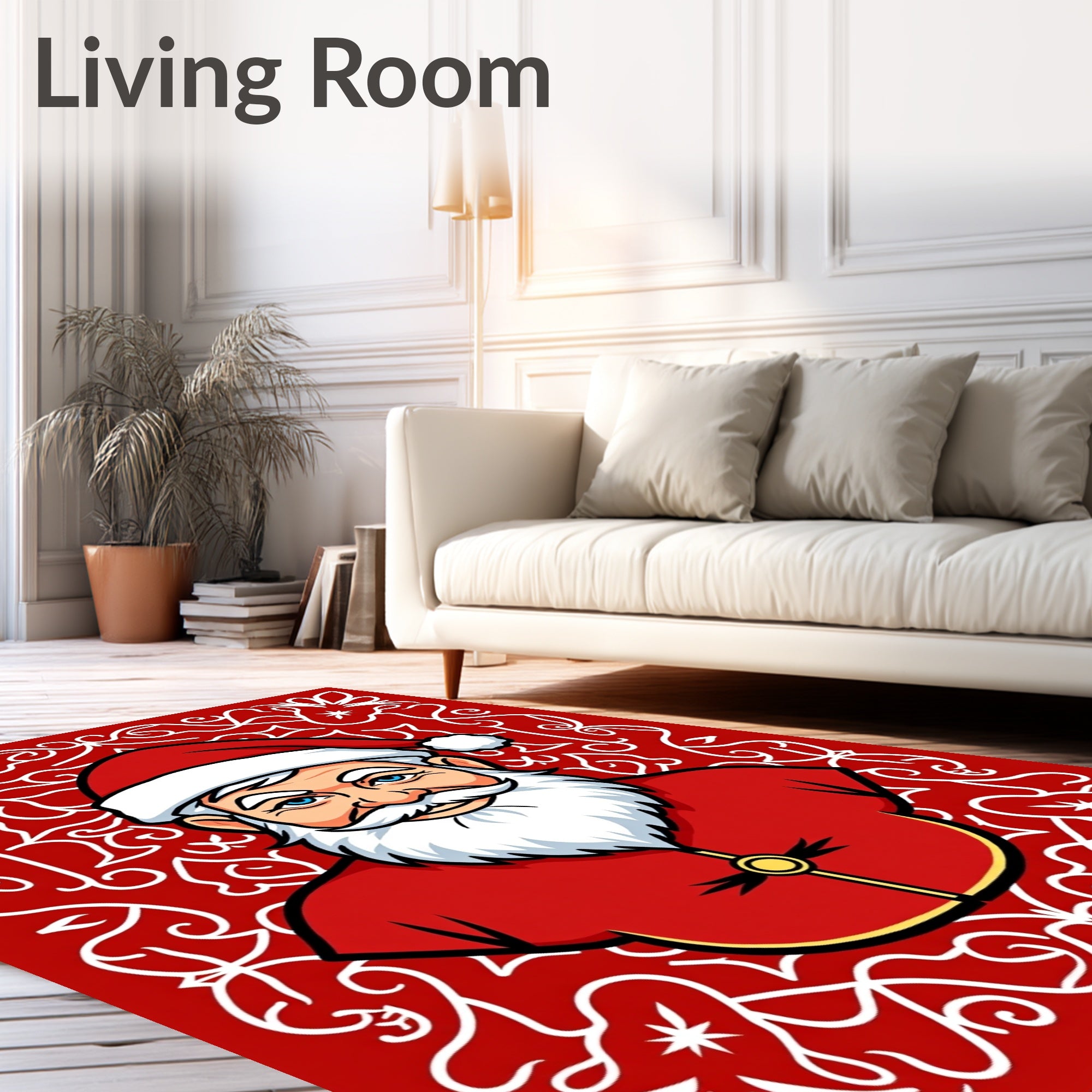Festive Santa Claus Red Ornamental Rug