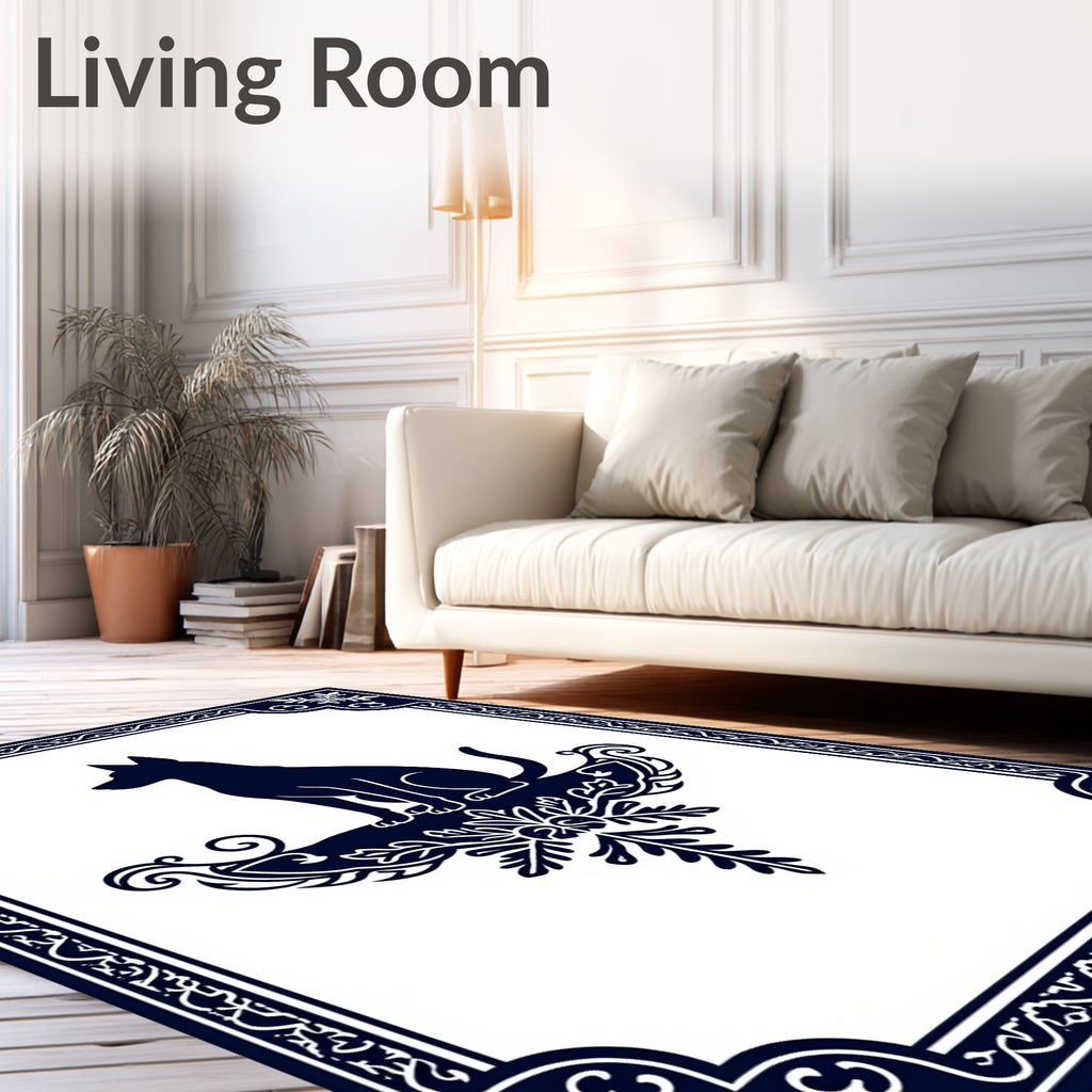 Deep Blue Sitting Dog Emblem Rug