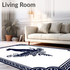 Deep Blue Sitting Dog Emblem Rug