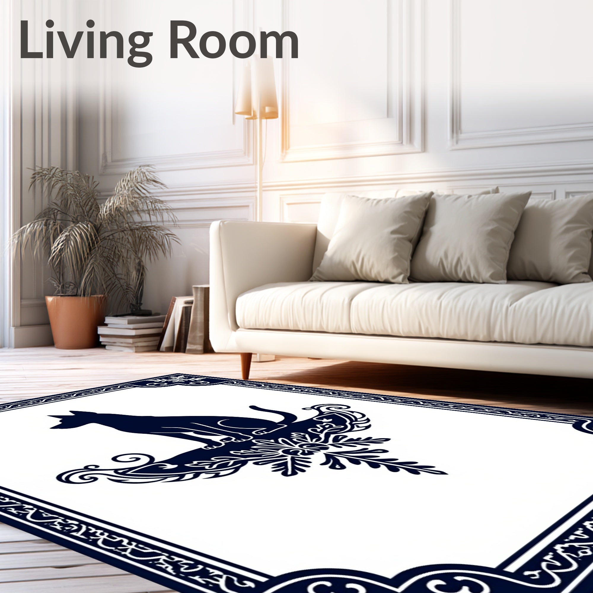 Deep Blue Sitting Dog Emblem Rug