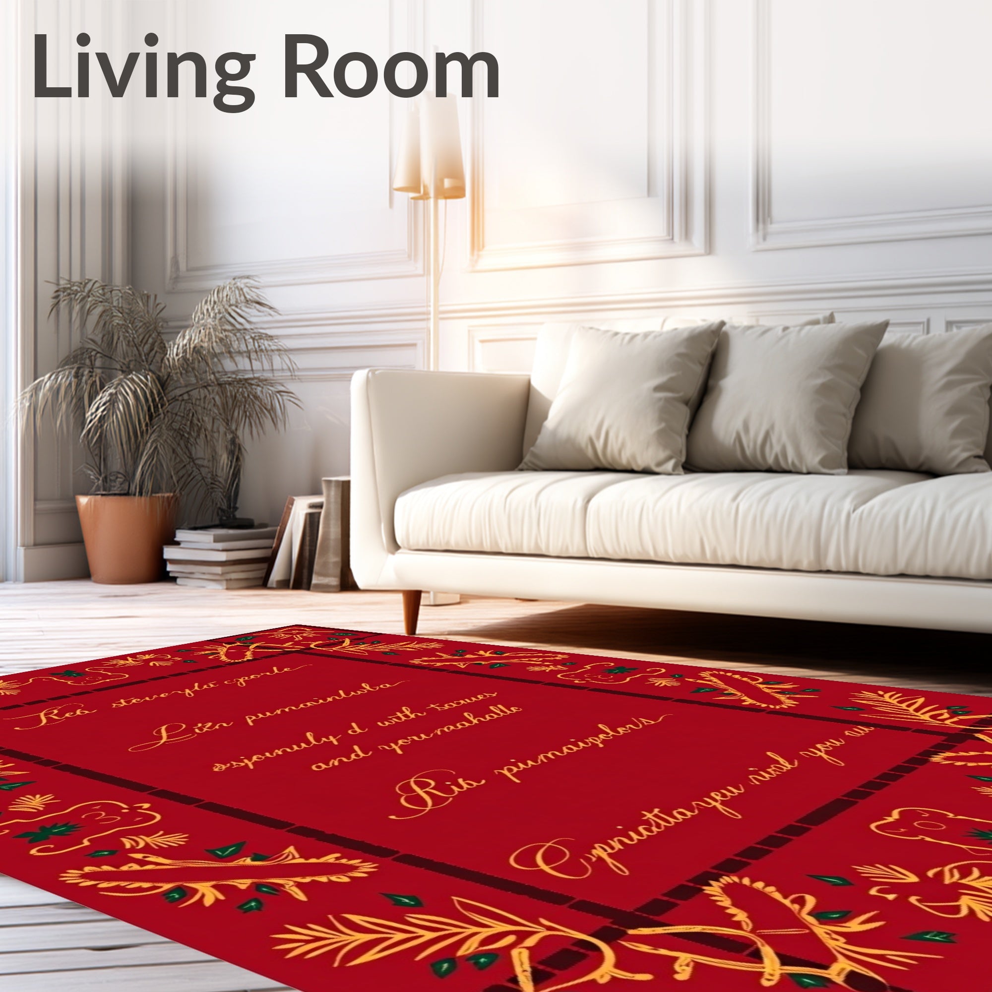 Crimson Golden Floral Border Rug