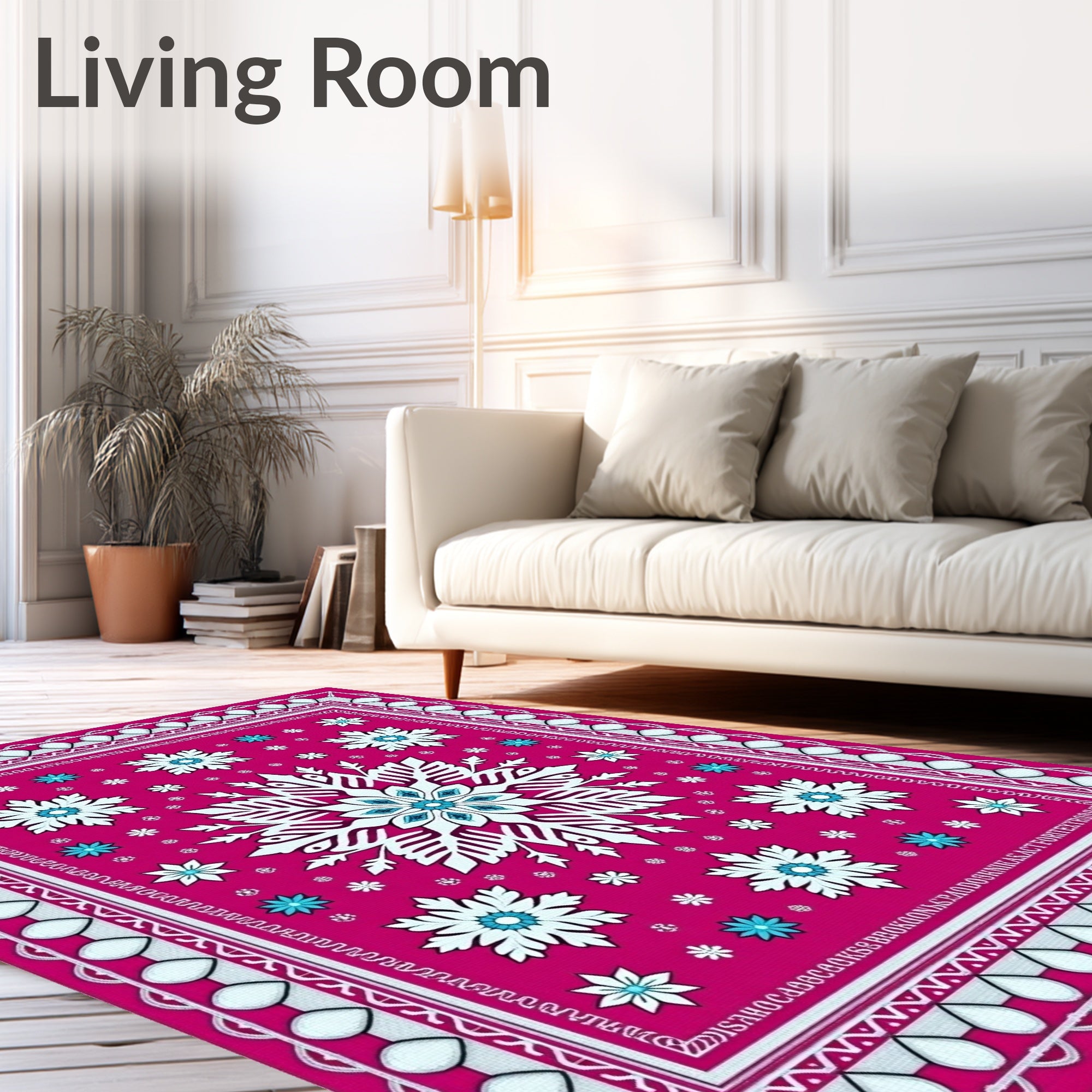 Charming Pink Snowflake Medallion Rug