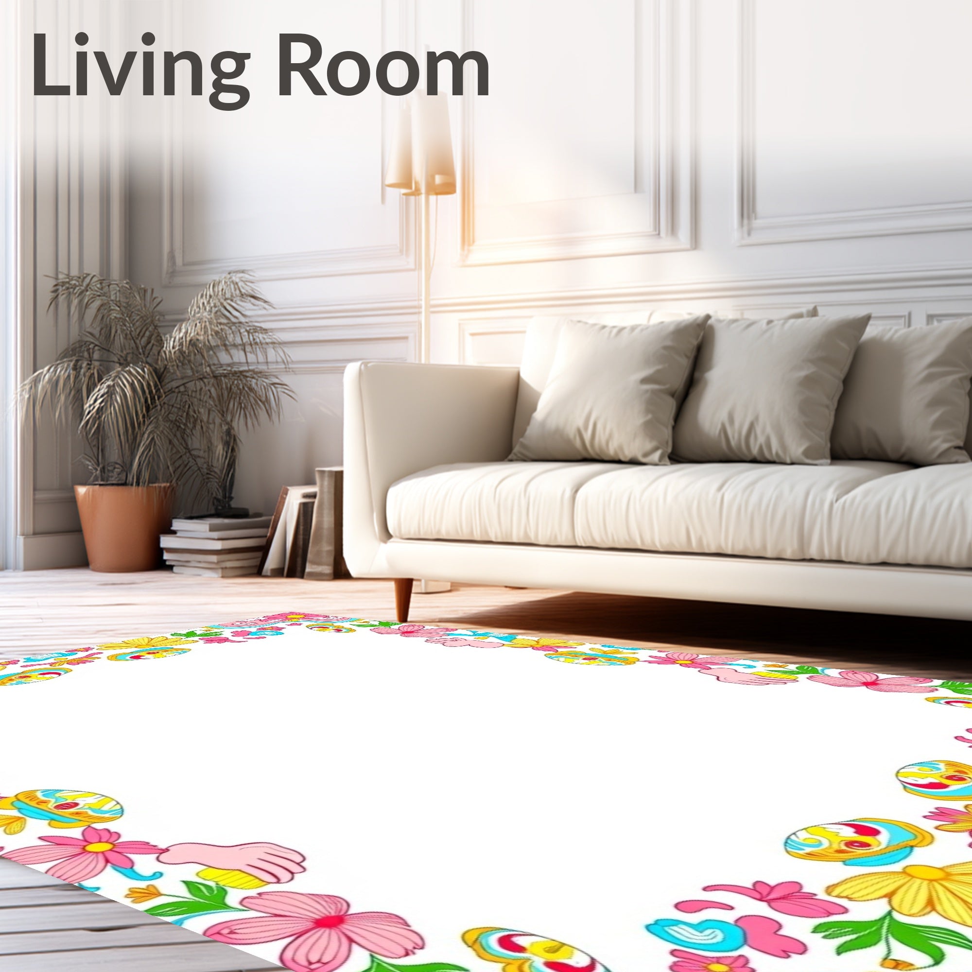 Retro Pink Yellow Floral Hand Border Rug