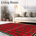 Red Green Tartan Holly Sprigs Rug