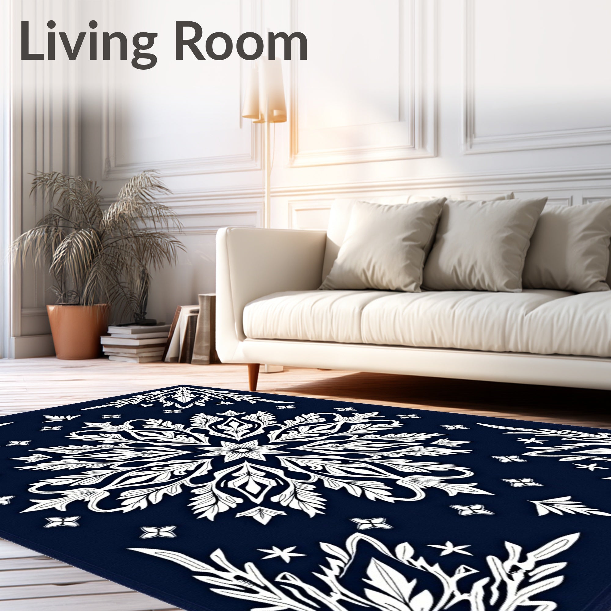 Deep Navy White Laurel Medallion Rug
