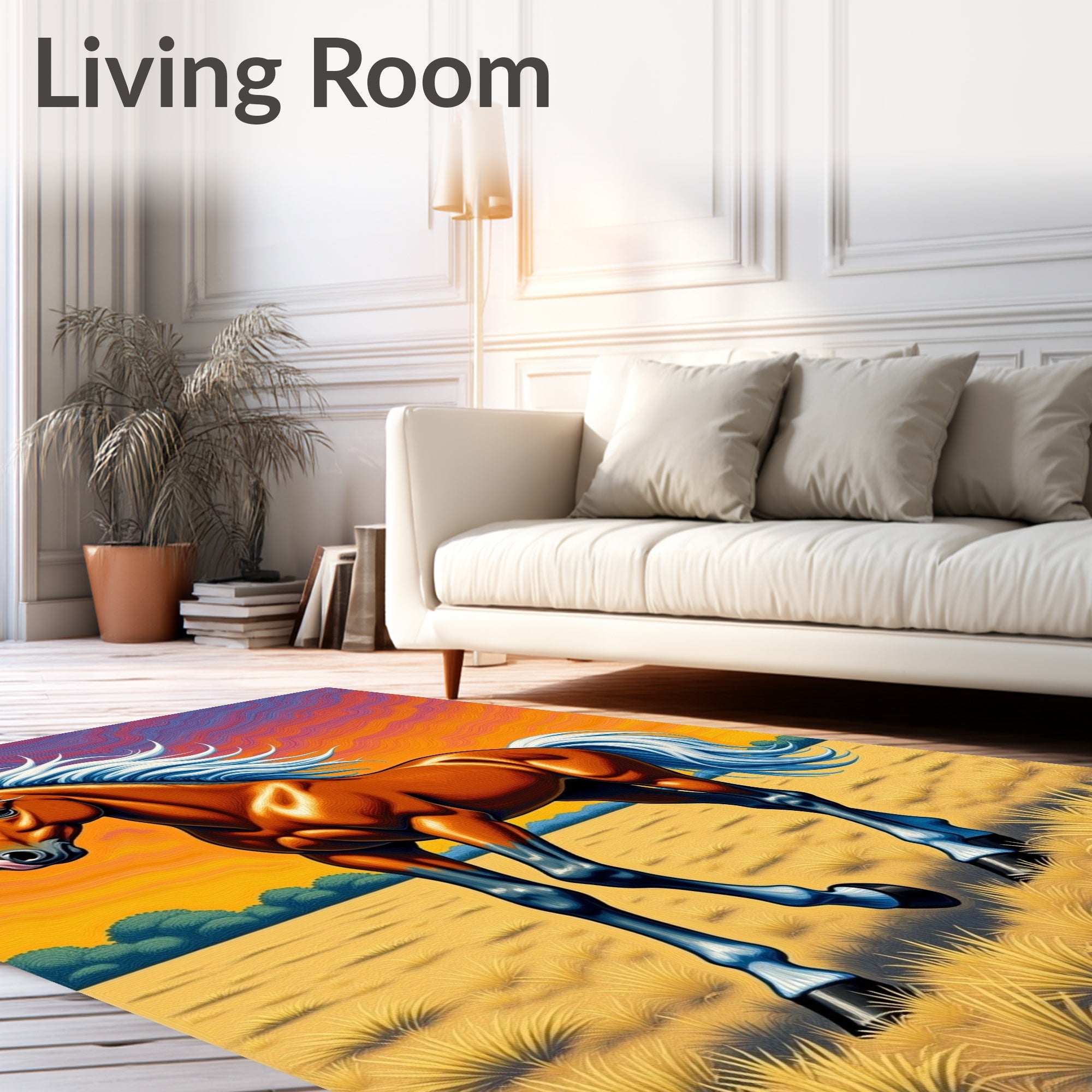 Vibrant Brown Horse Sunset Field Rug