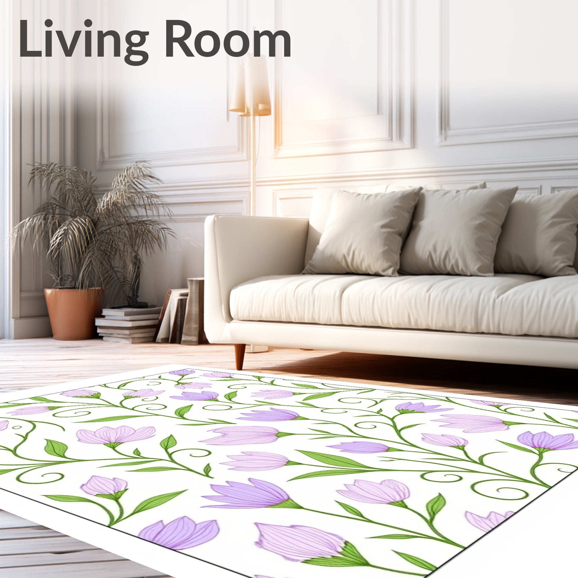 Pastel Lavender Floral Vine Accents Rug