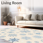 Blue Snowflake Collage Cream Background Rug