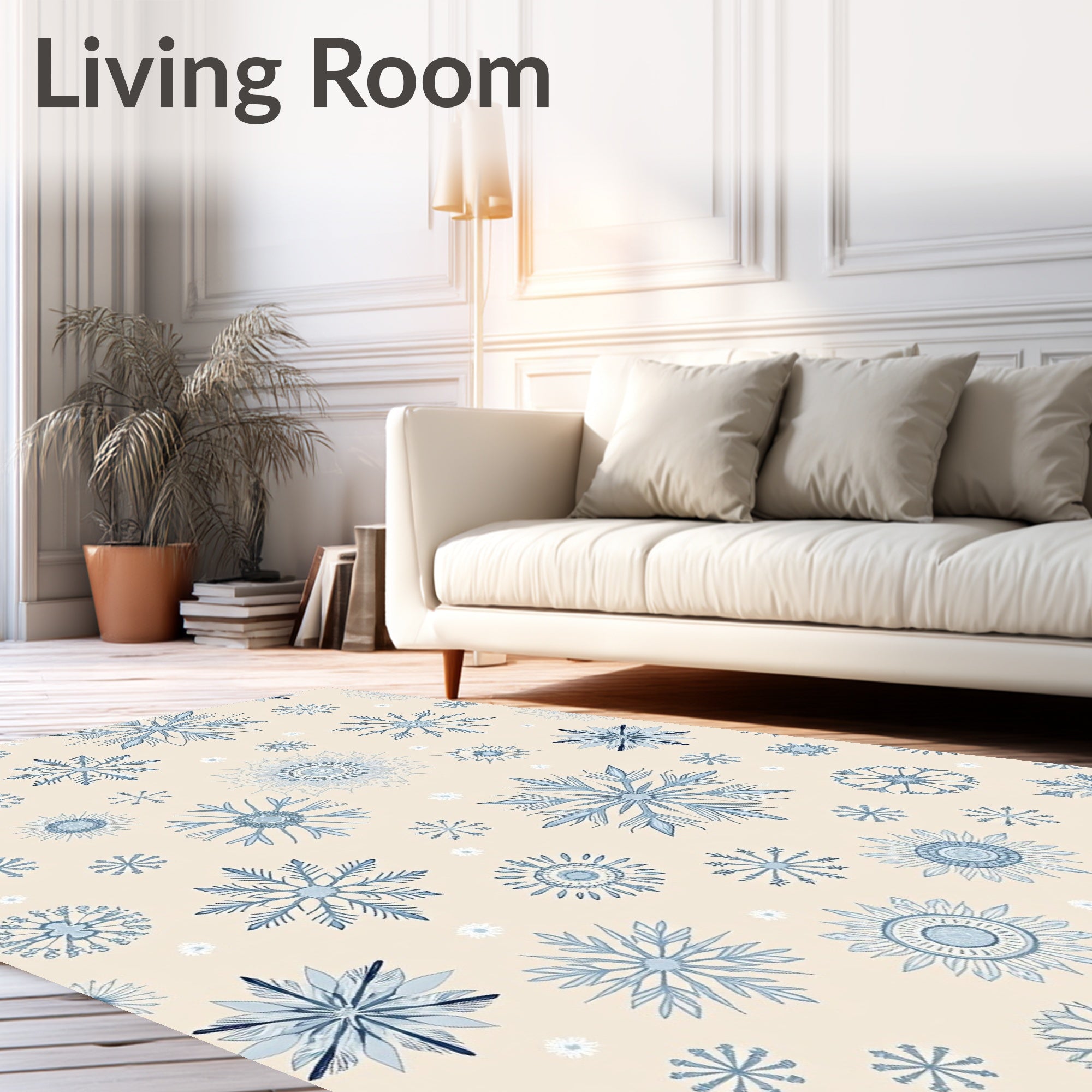 Blue Snowflake Collage Cream Background Rug
