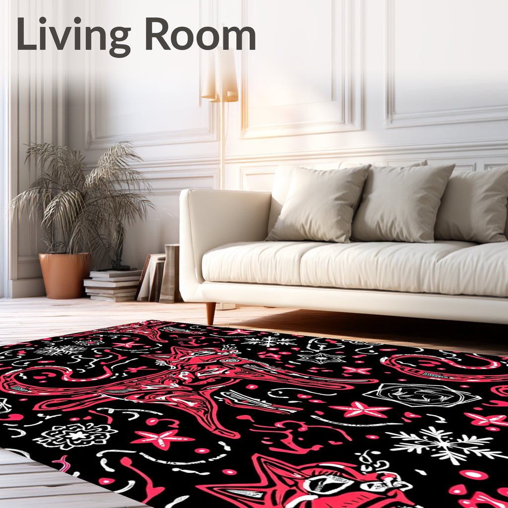 Pink Feline Snowflake Whimsy Rug
