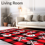 Red Black Buffalo Plaid Snowman Snowflakes Rug