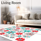 Red Teal Floral Garden Medley Rug