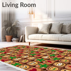 Playful Smiley Faces Red Hearts Green Flourishes Rug