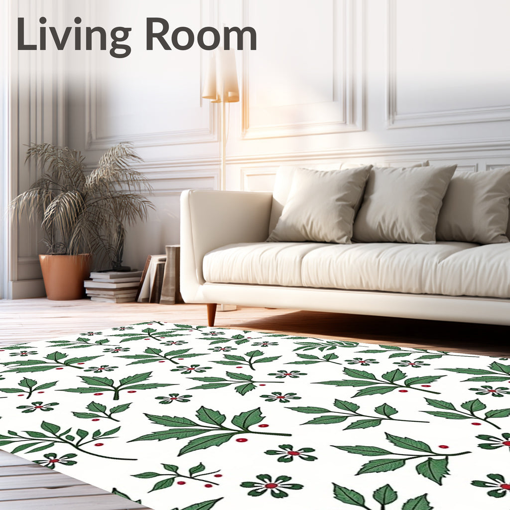 Green Leaf and Red Berry Sprigs Rug