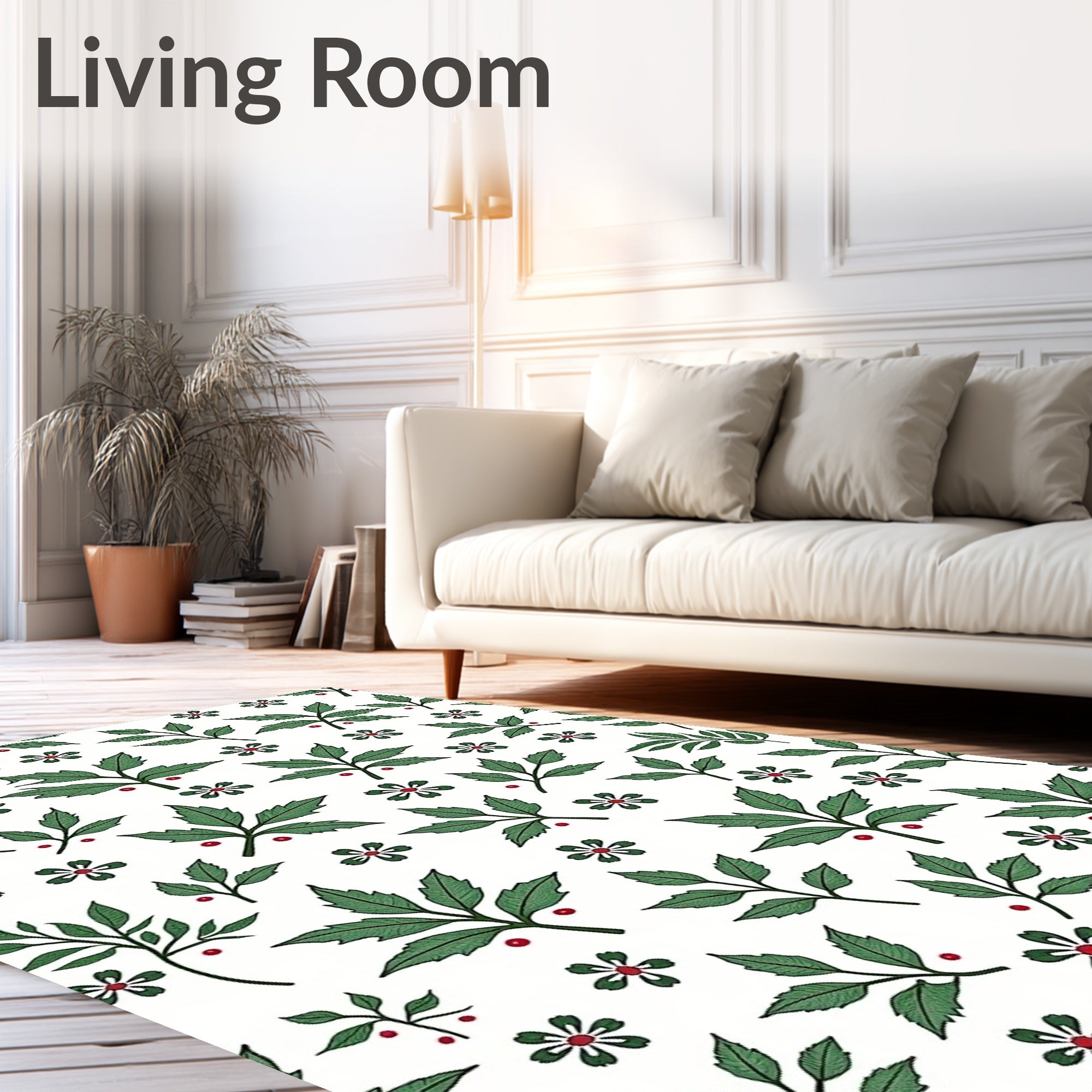 Green Leaf and Red Berry Sprigs Rug