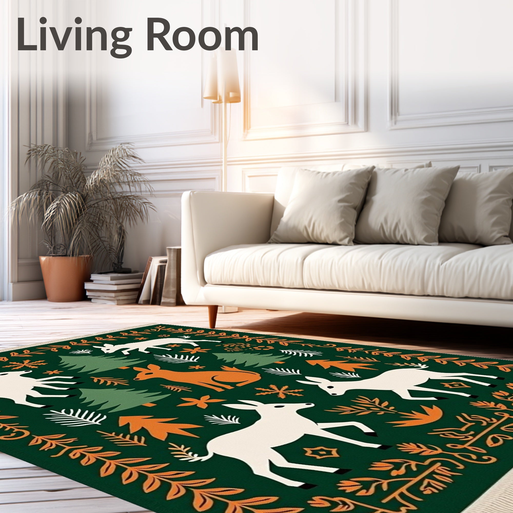 Forest Animals Evergreen Woodland Whimsical Rug