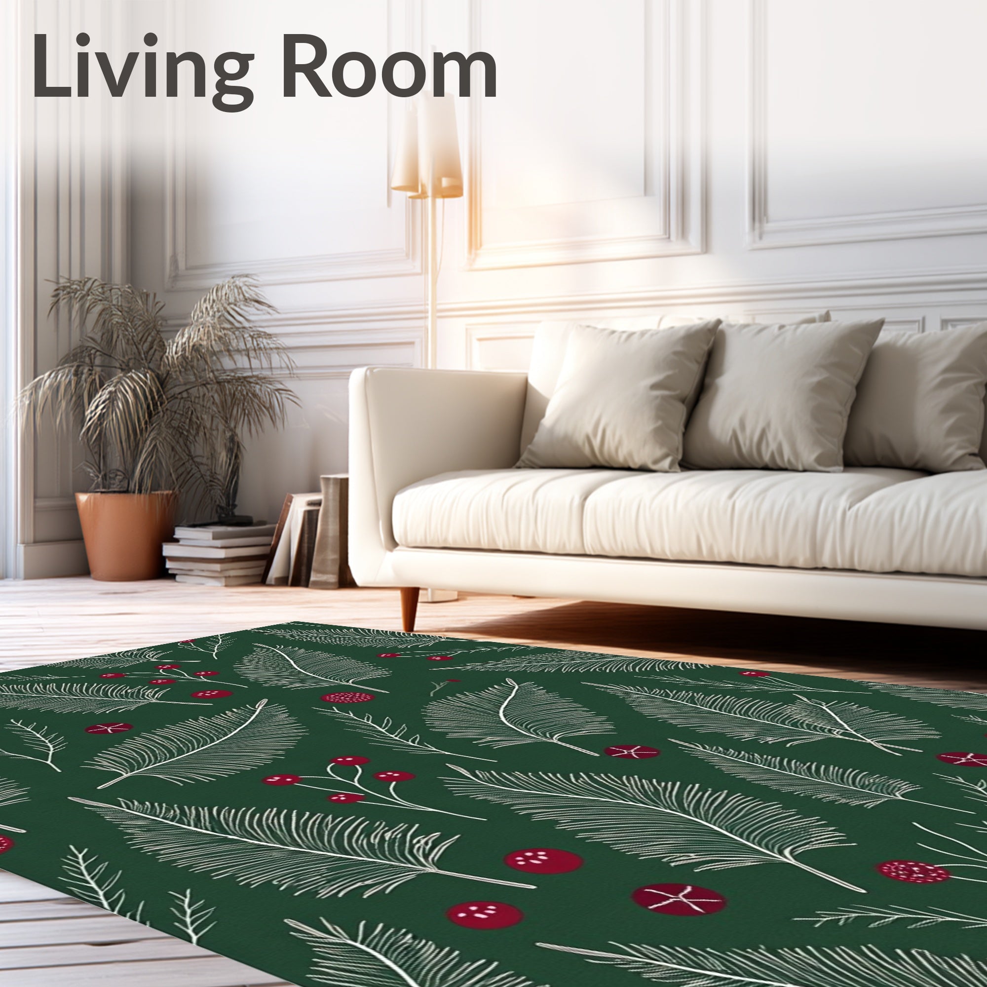 Forest Green White Pine Berry Garland Rug
