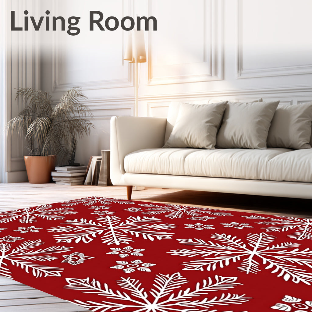 Elegant Red Snowflake Collage Rug