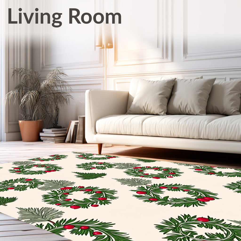 Green Wreath Red Berry Evergreen Tree Rug