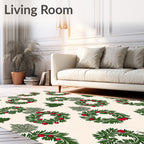 Green Wreath Red Berry Evergreen Tree Rug