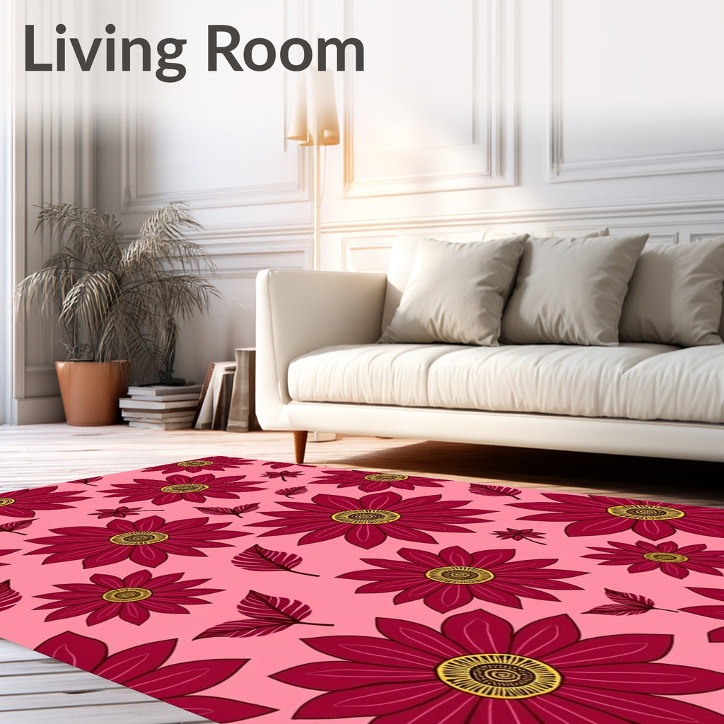 Crimson Floral Pink Garden Rug