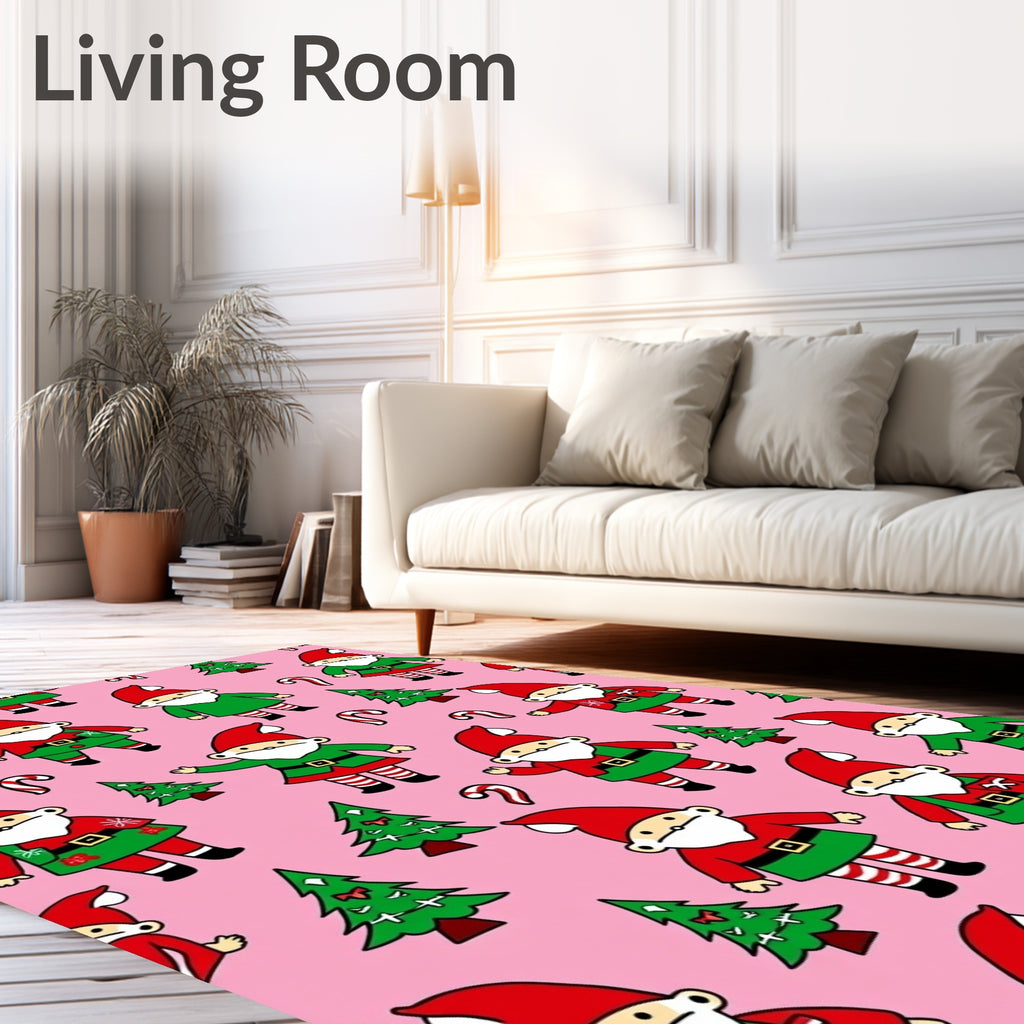 Pink Holiday Gnome Candy Cane Trees Rug