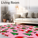 Pink Holiday Gnome Candy Cane Trees Rug