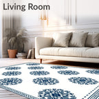 Deep Blue Floral Medallion Border Rug