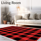 Crimson Black Gingham Checkered Cloth Rug