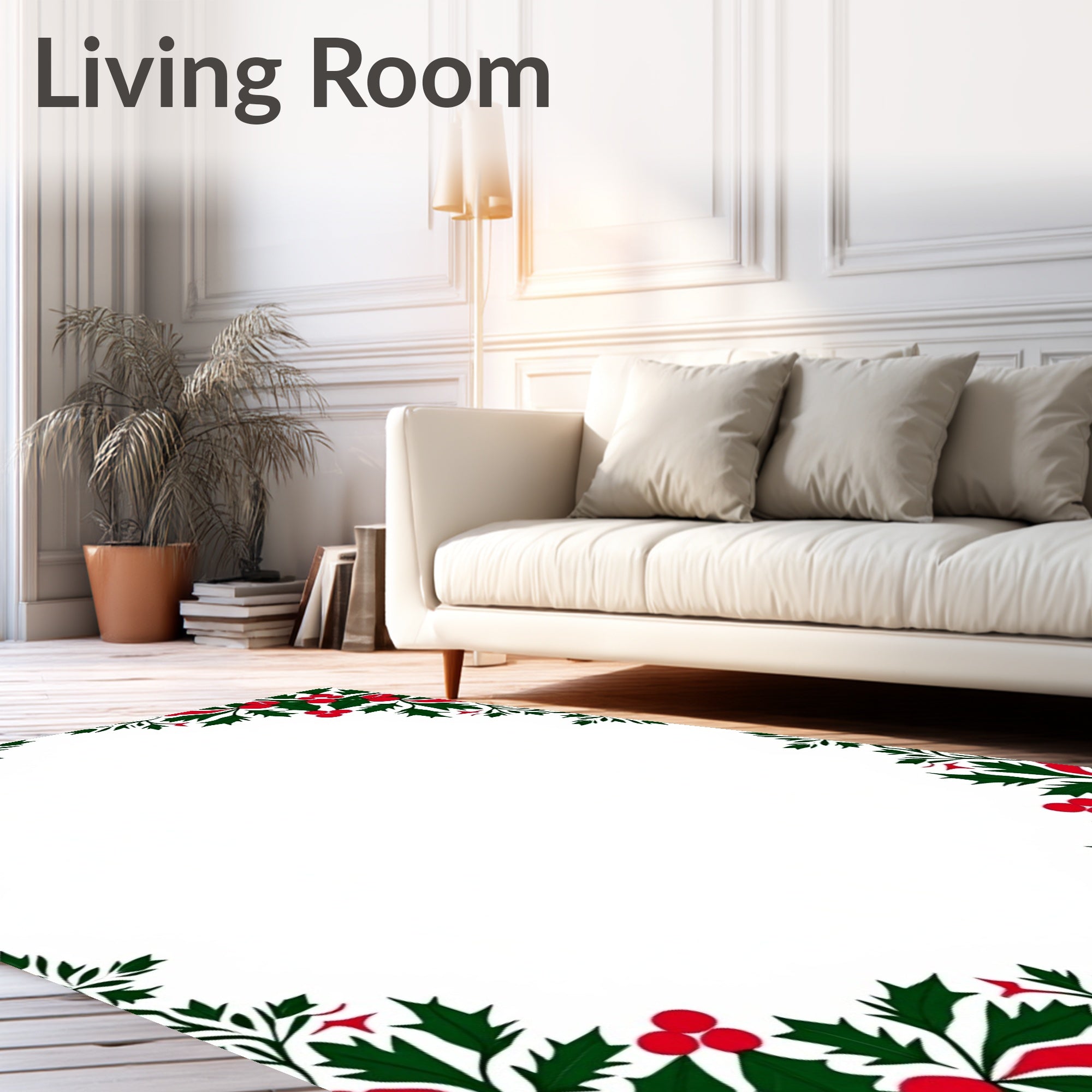 Crimson Holly Berry Garland Border Rug