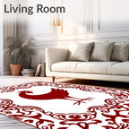 Deep Red Rooster Floral Frame Rug