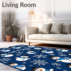 Charming Snowman Snowflake Winter Scene Rug