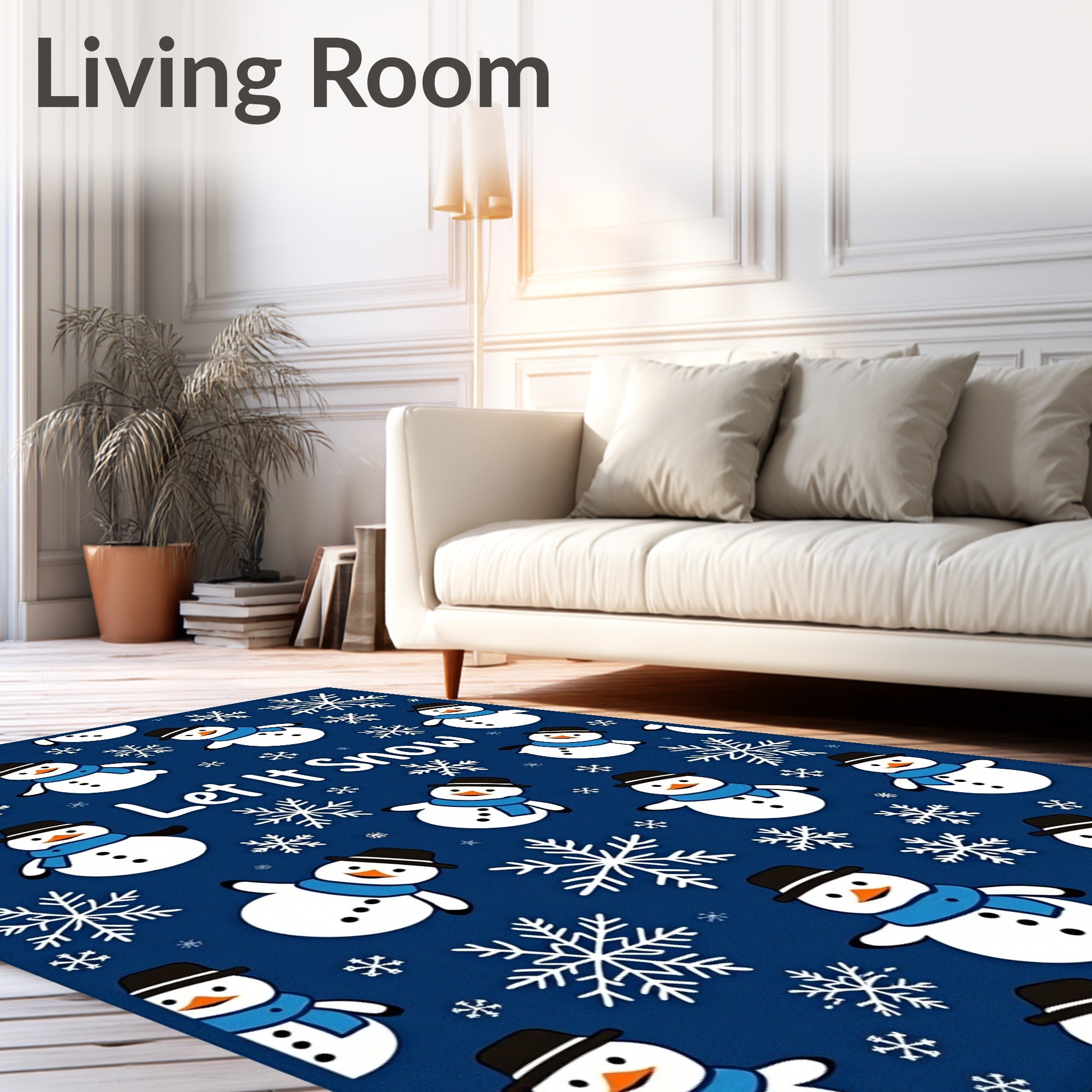 Charming Snowman Snowflake Winter Scene Rug
