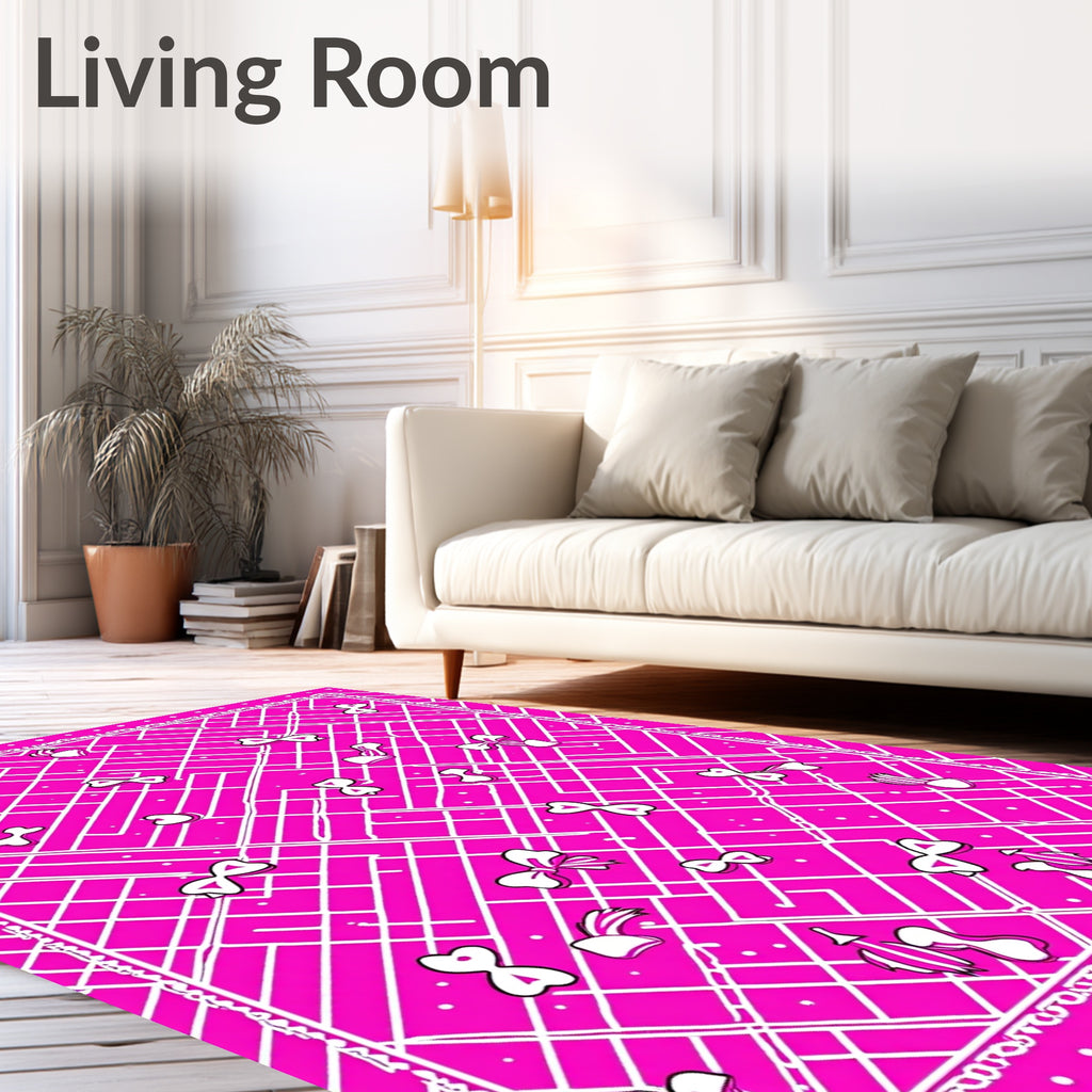 Hot Pink Bow Grid Scatter Rug