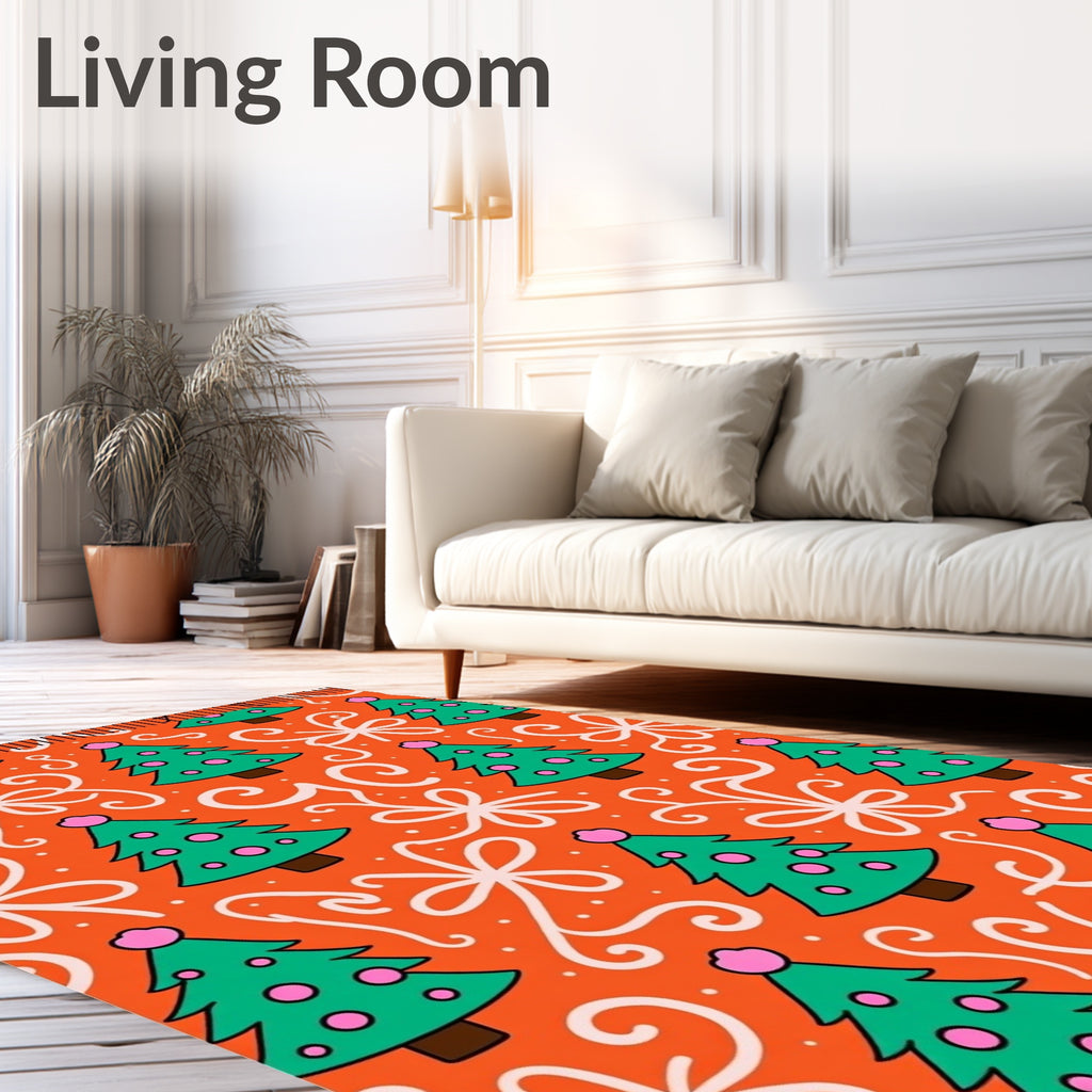 Vibrant Orange Christmas Tree Swirl Rug