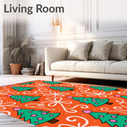 Vibrant Orange Christmas Tree Swirl Rug