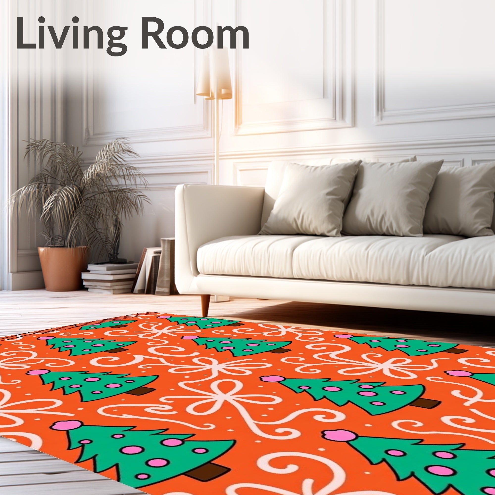 Vibrant Orange Christmas Tree Swirl Rug