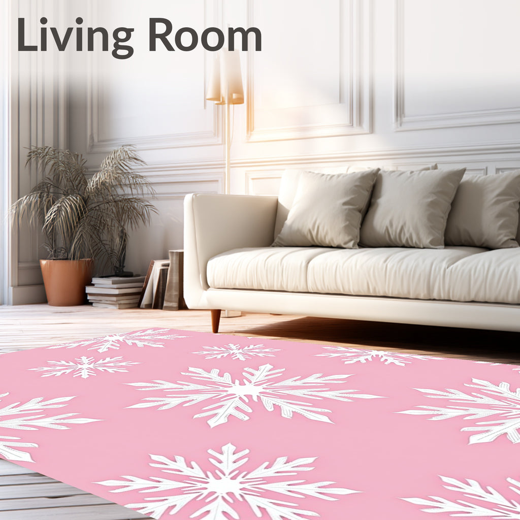 Winter White Snowflake Pastel Pink Rug