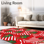 Red Green Whimsical Bird Stripe Rug