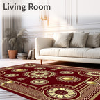 Rich Crimson Golden Floral Mandala Rug