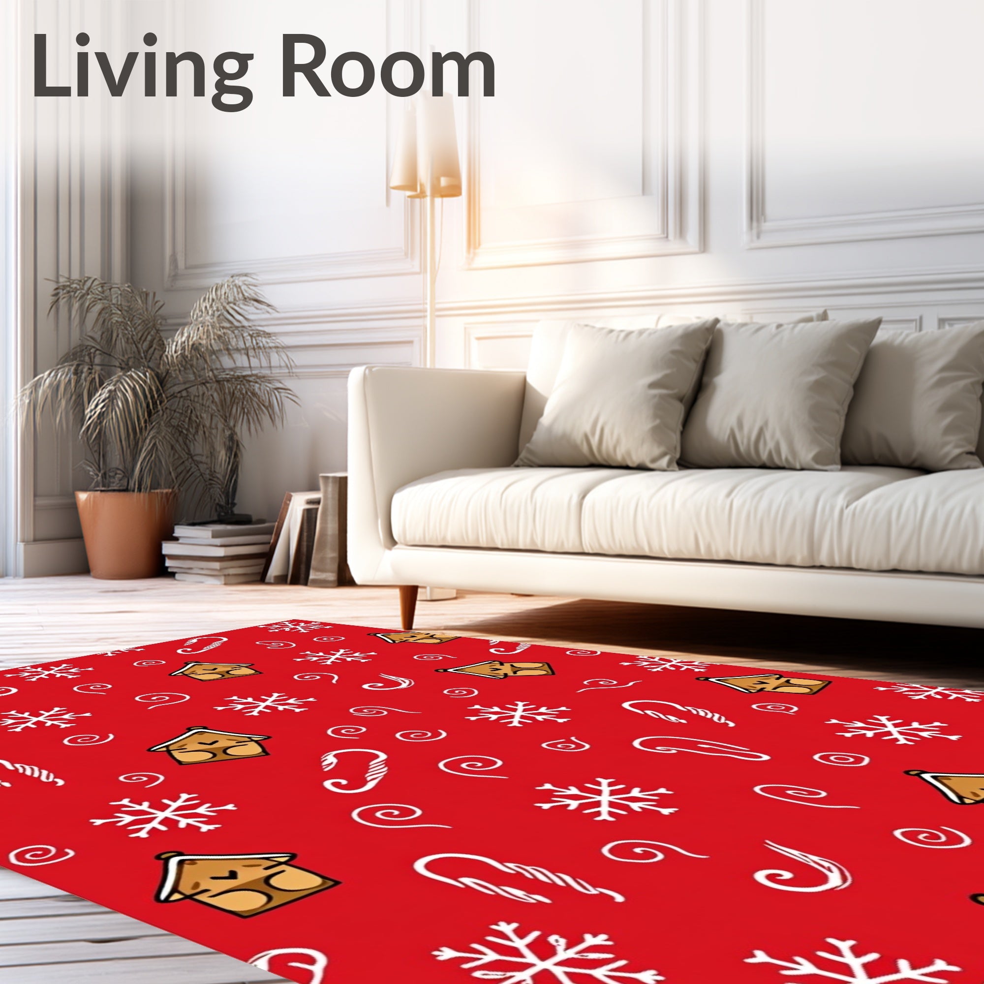 Crimson Gingerbread Snowflakes Candy Canes Swirls Rug