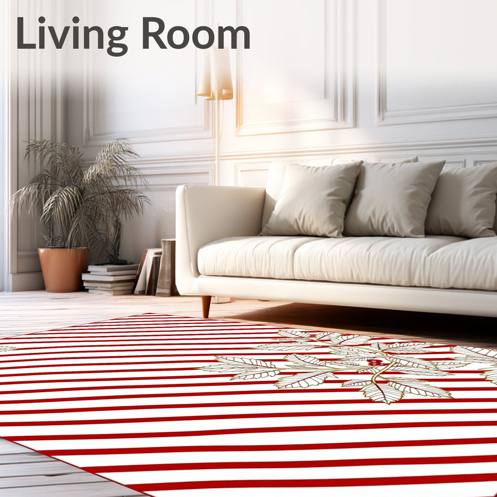 Festive Red Stripe Botanical Corner Rug