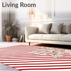 Festive Red Stripe Botanical Corner Rug