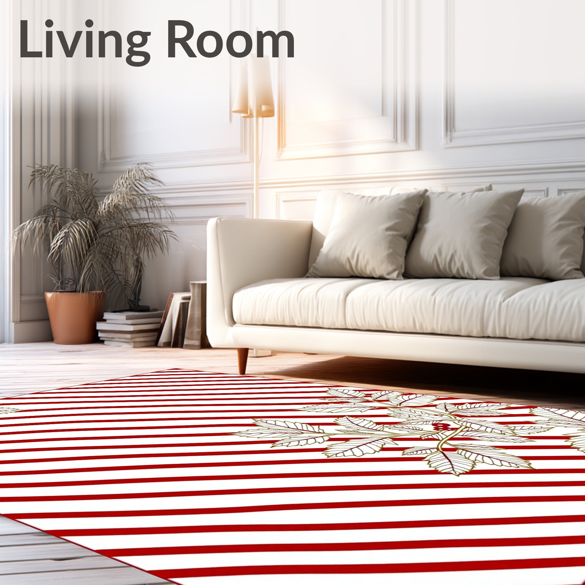 Festive Red Stripe Botanical Corner Rug