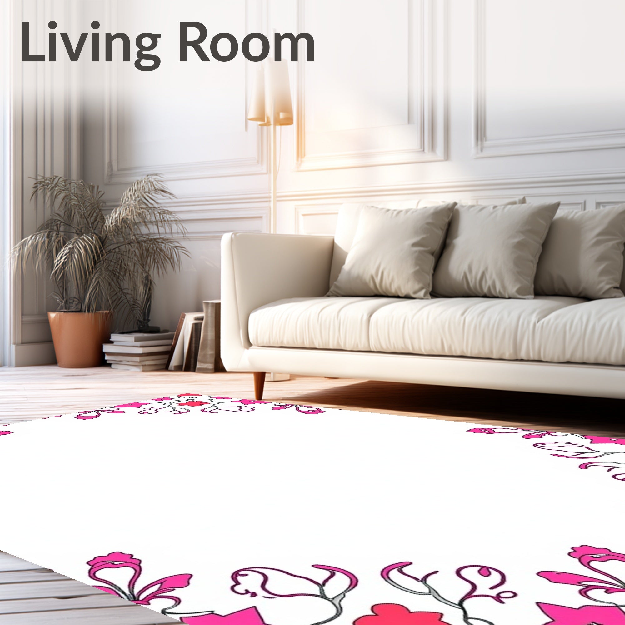 Bright Pink Floral Vine Medallion Rug