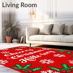 Festive Red Holly Snowflake Border Rug