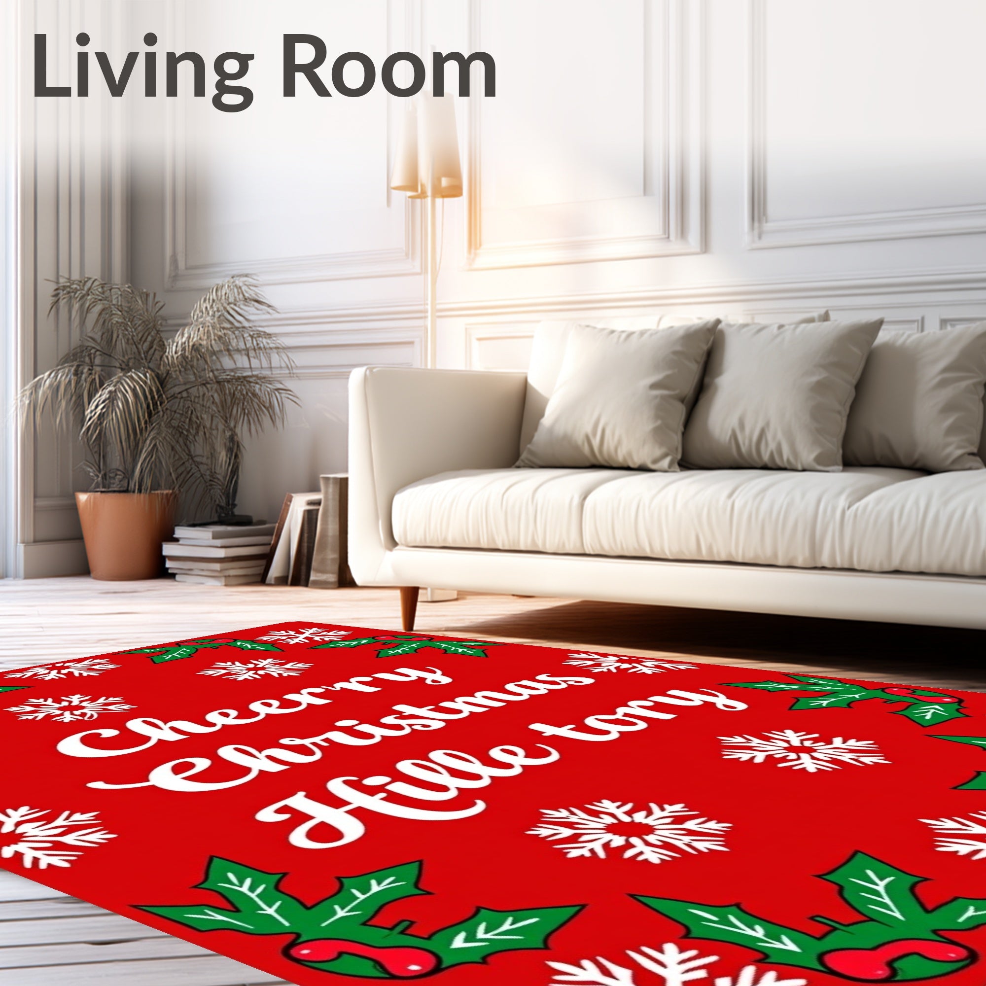Festive Red Holly Snowflake Border Rug